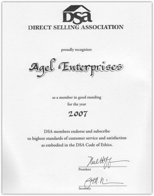 Сертификат Ассоциации Прямых Продаж DSA